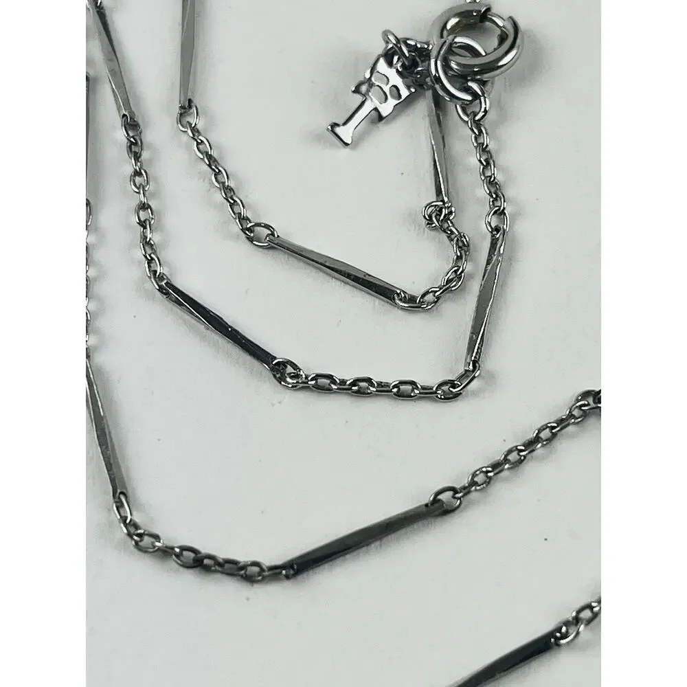 Crown Trifari Station Necklace Choker Silver Tone Dainty Logo Geometric Thin Ang
